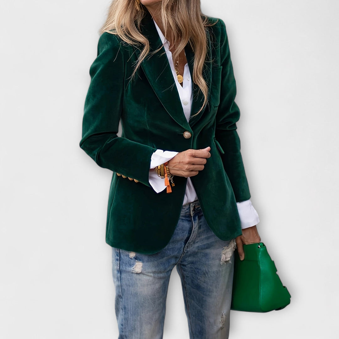 Nora - Velourblazer med guldknapper