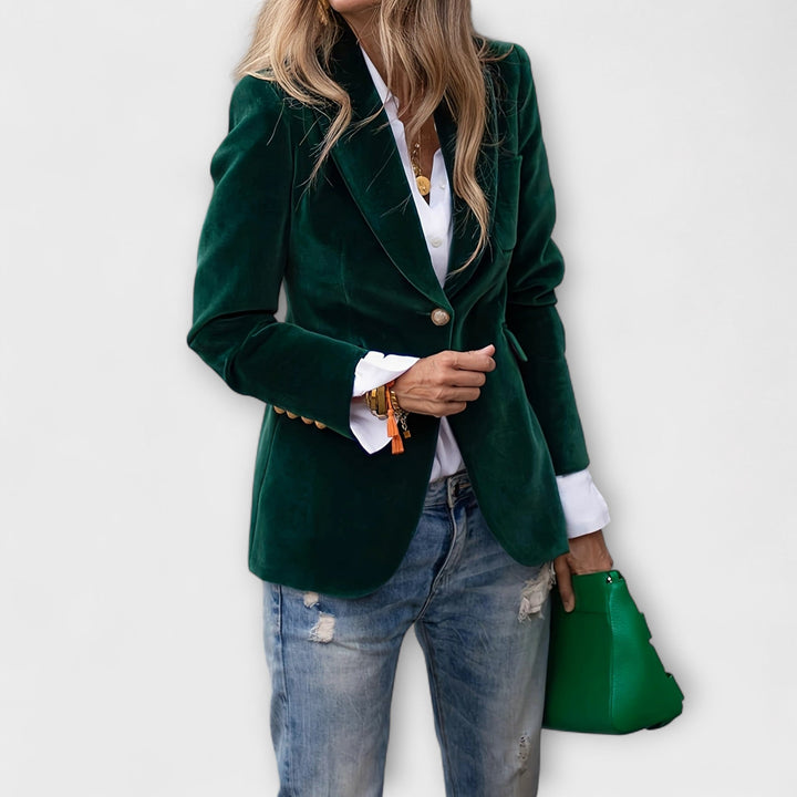 Nora - Velourblazer med guldknapper
