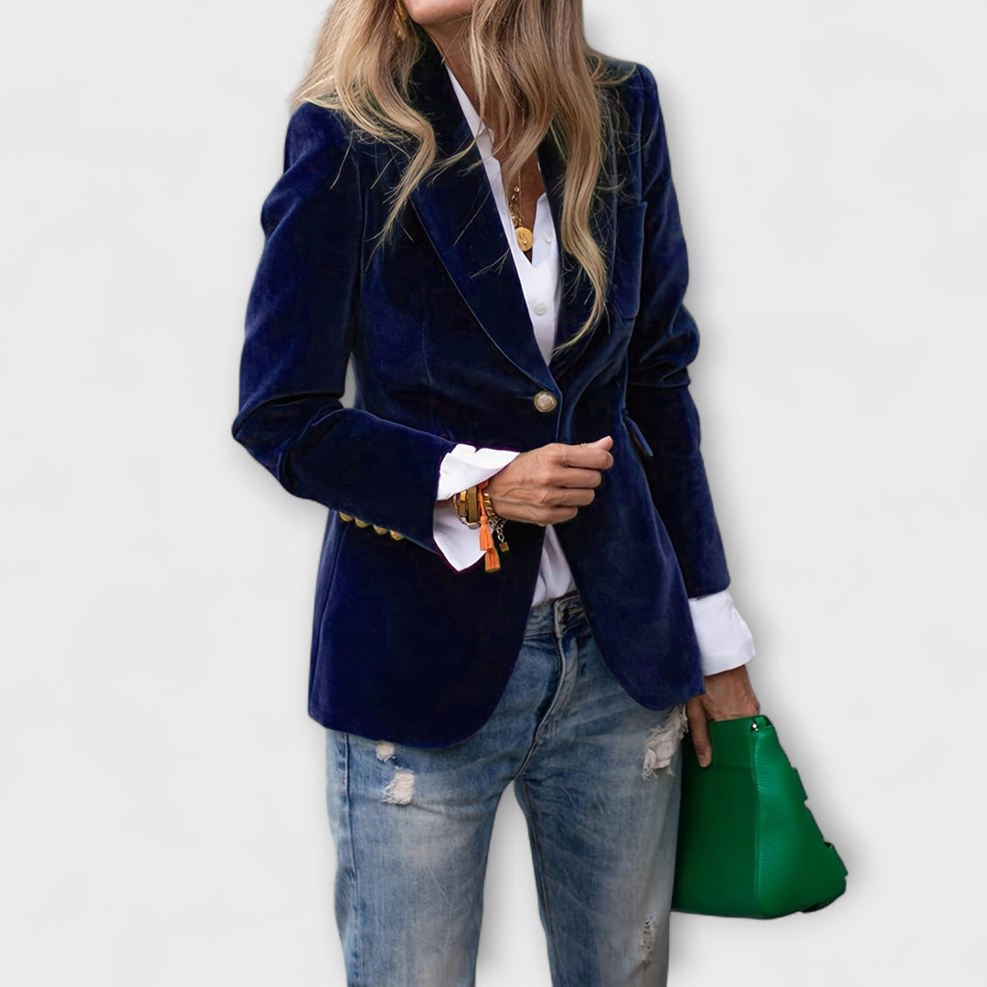 Nora - Velourblazer med guldknapper