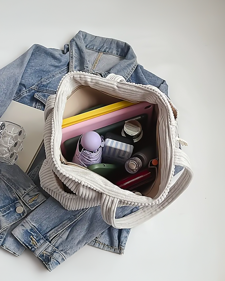 Rosa – Ribbet mulepose med snore-detalje