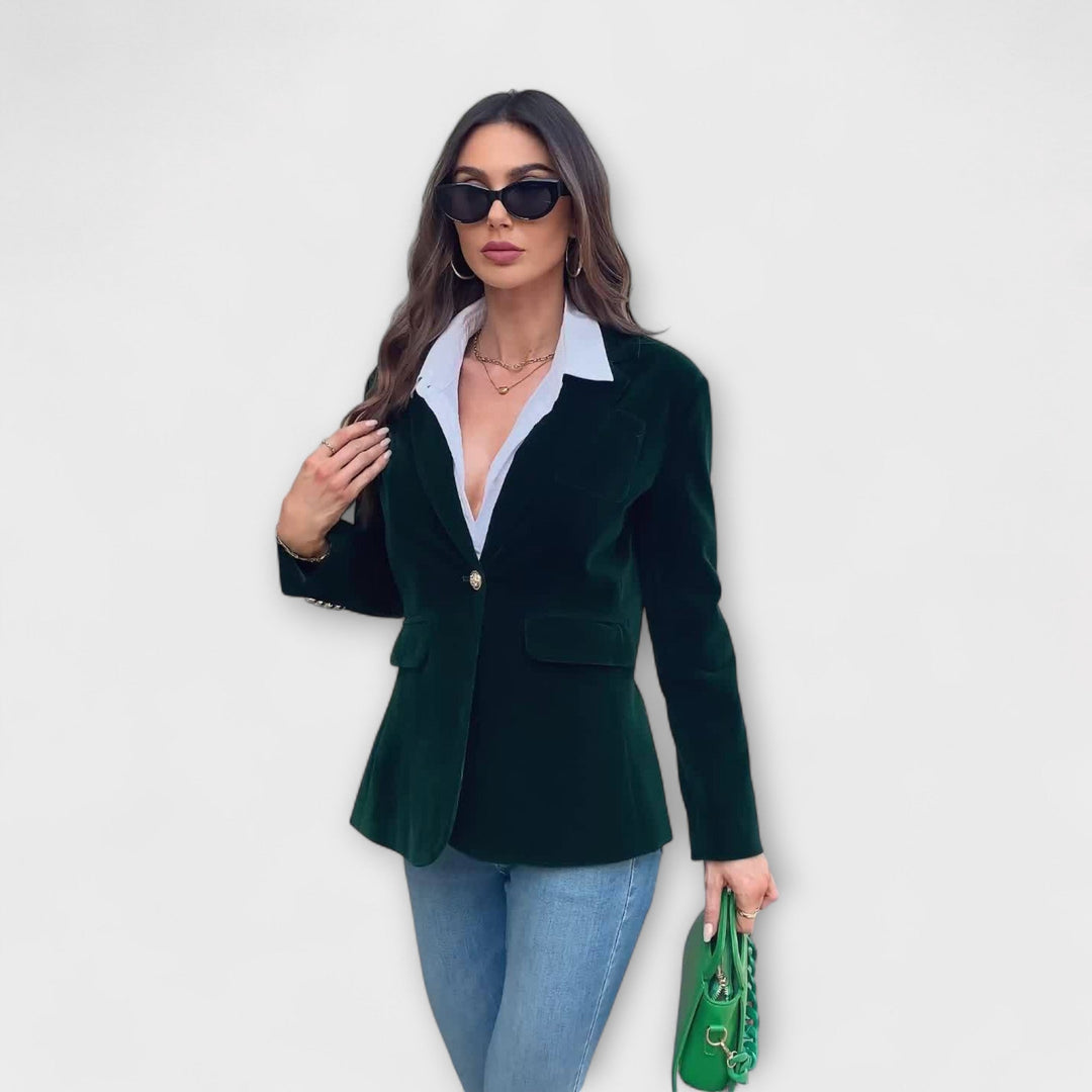 Nora - Velourblazer med guldknapper