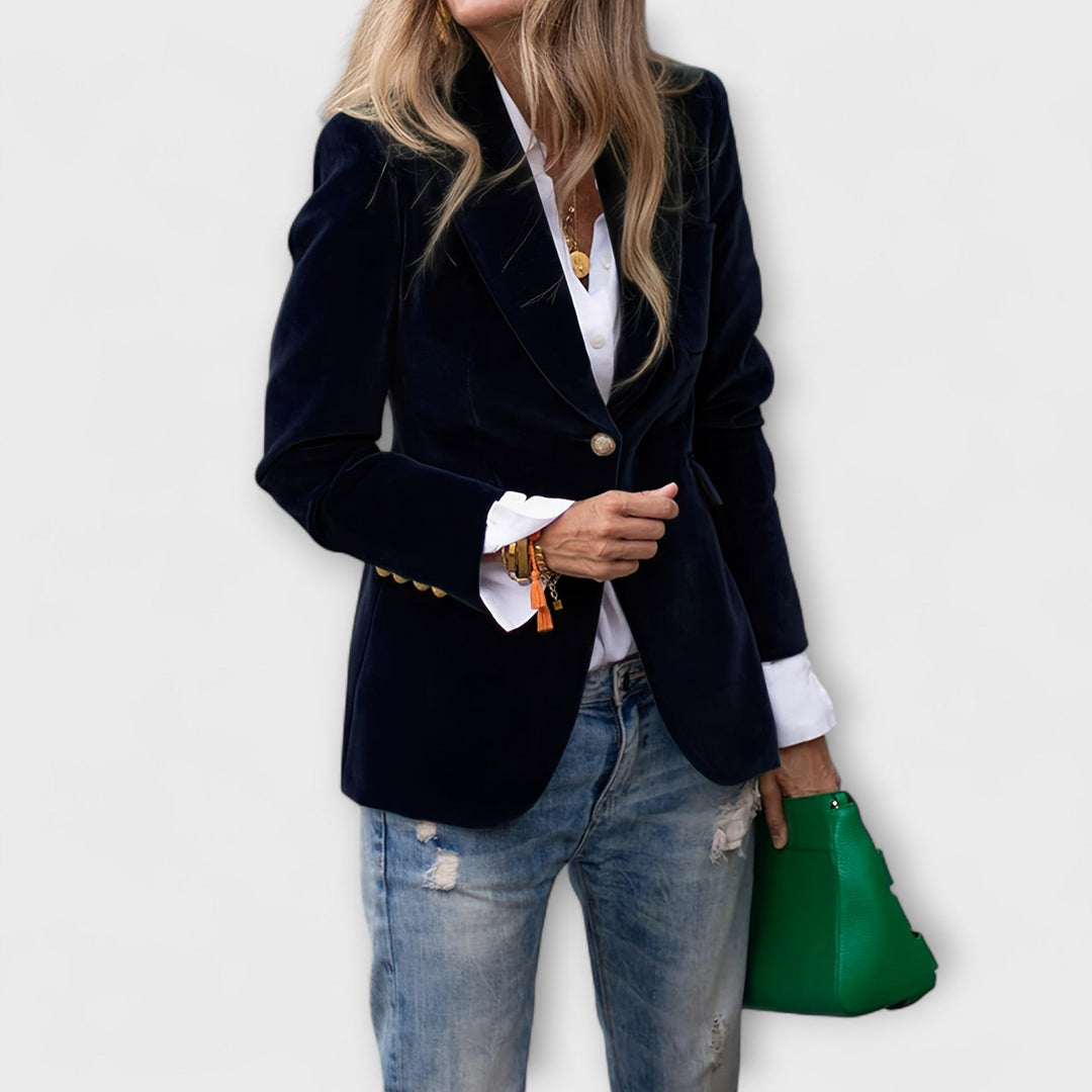 Nora - Velourblazer med guldknapper